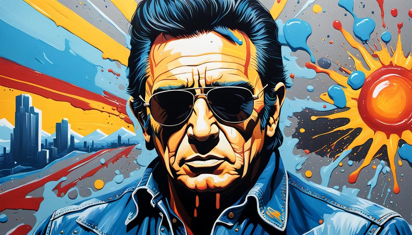 Johnny Cash as Graffiti Art in Desert