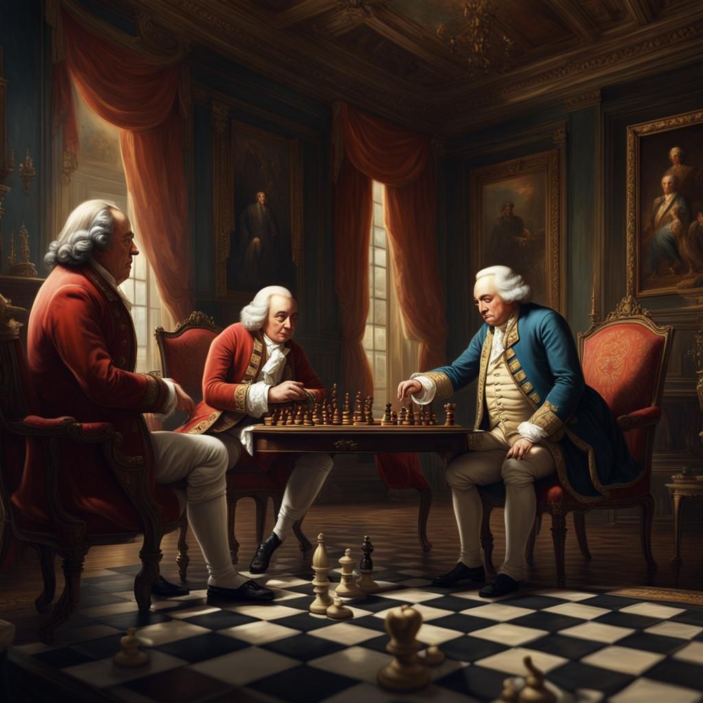 Chess Match: Franklin and Louis XVI, Oil on Canvas