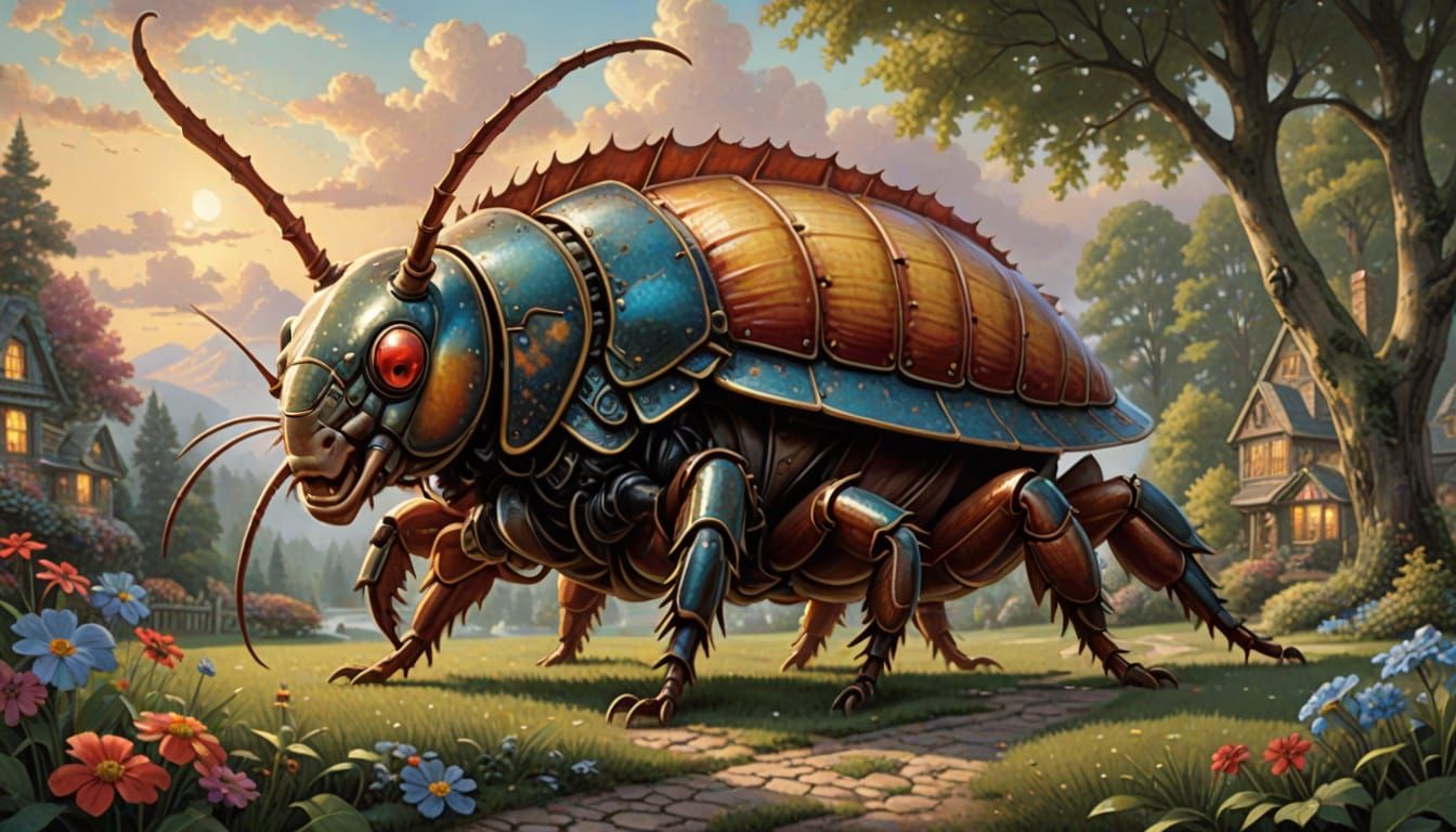 Giant Roach in Thomas Kinkade Style