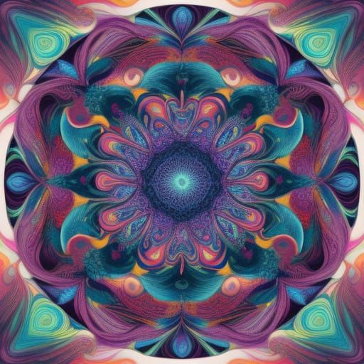 Intricate Psychedelic Fractal Pattern in Op Art Style