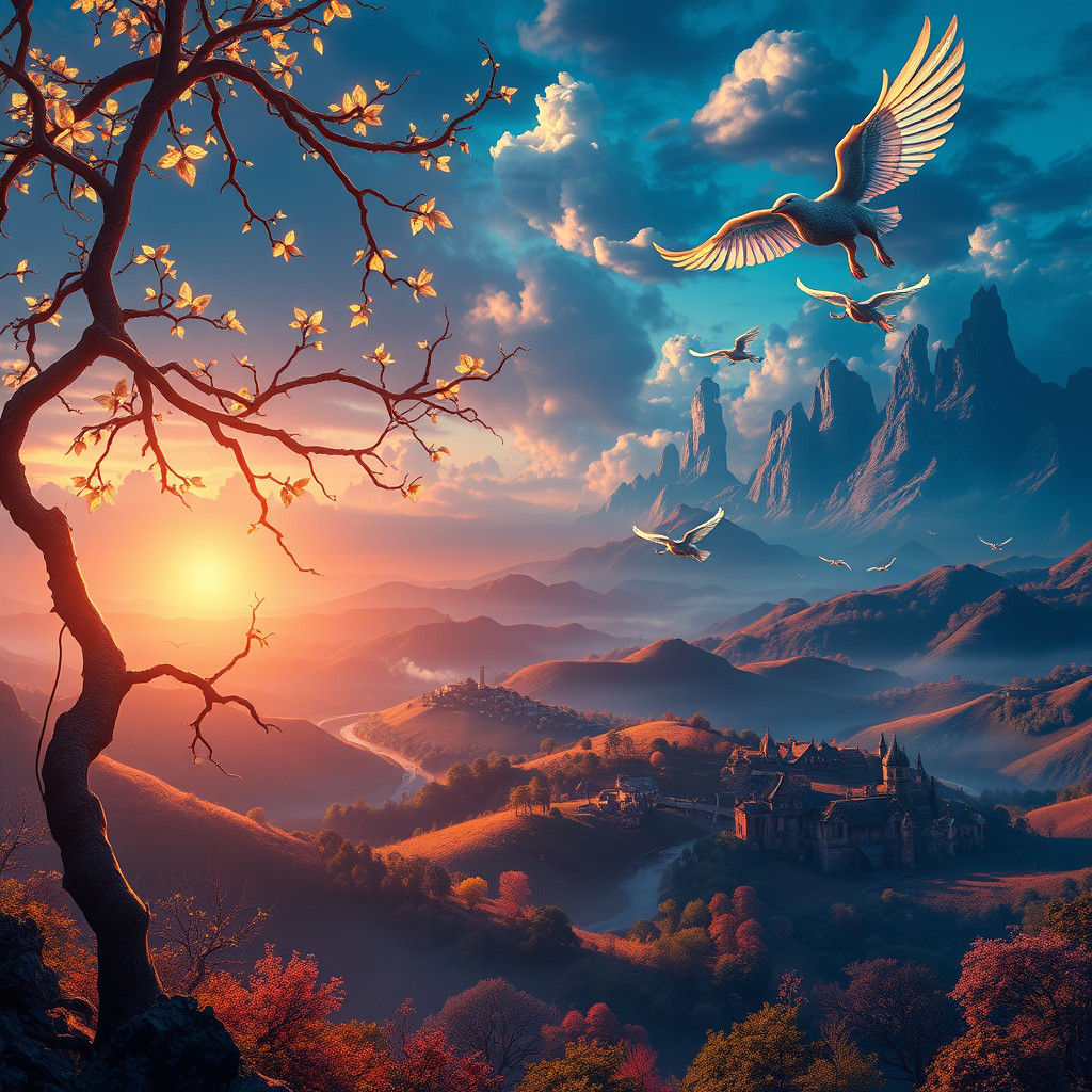 Majestic Fantasy Landscape in a Striking Matte Painting Styl...