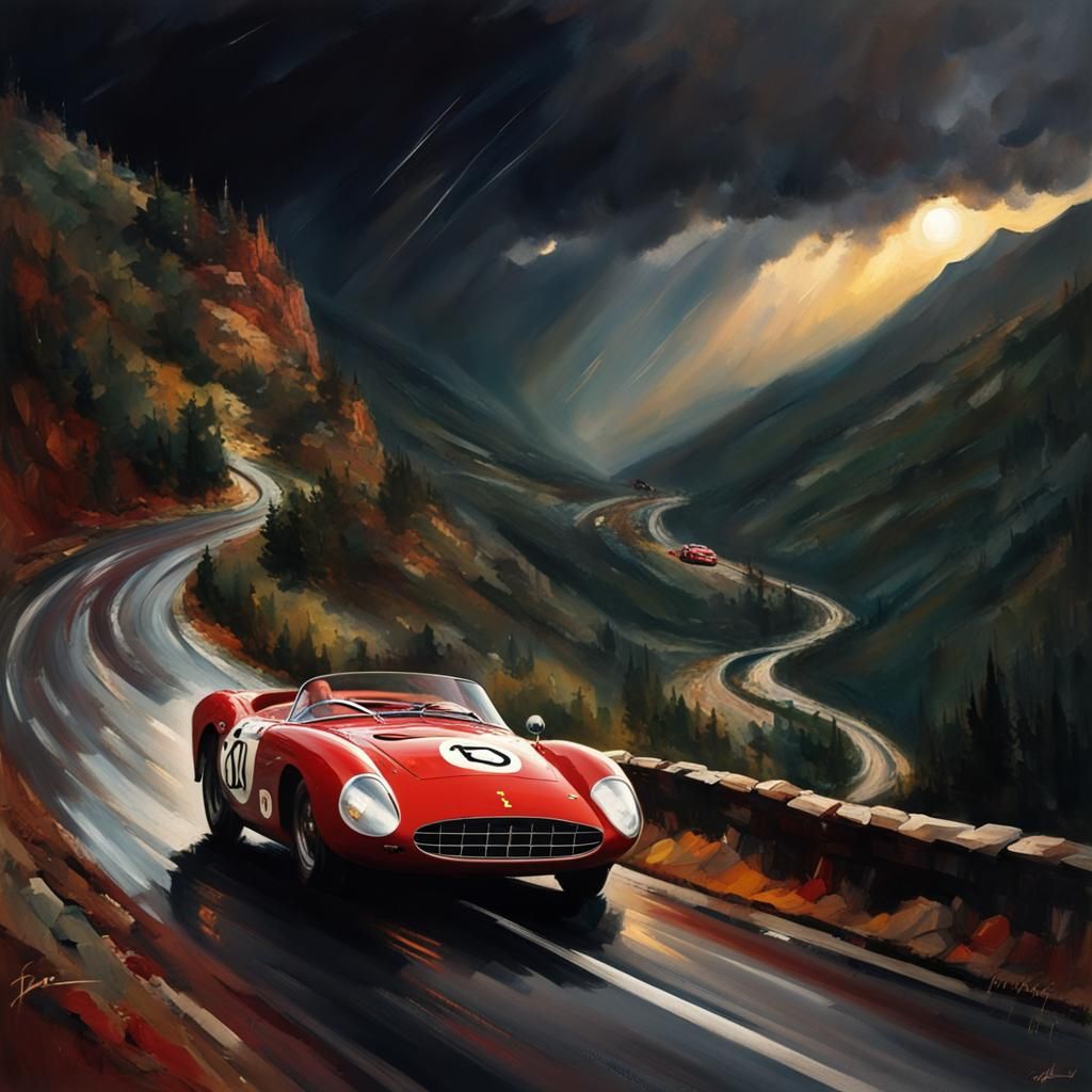 Ferrari 250LM Races Through Stormy Italian Alps