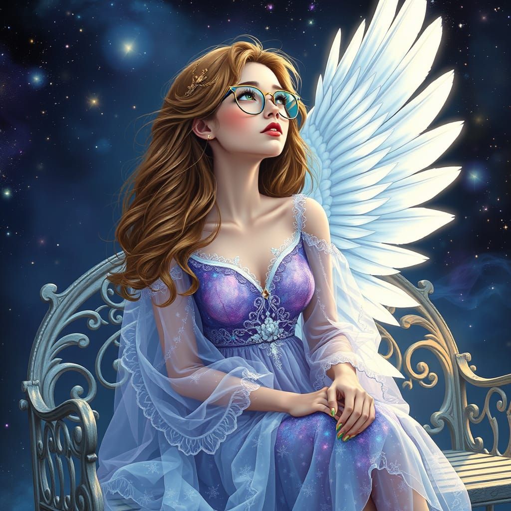 Ethereal Goddess Contemplates Cosmic Beauty