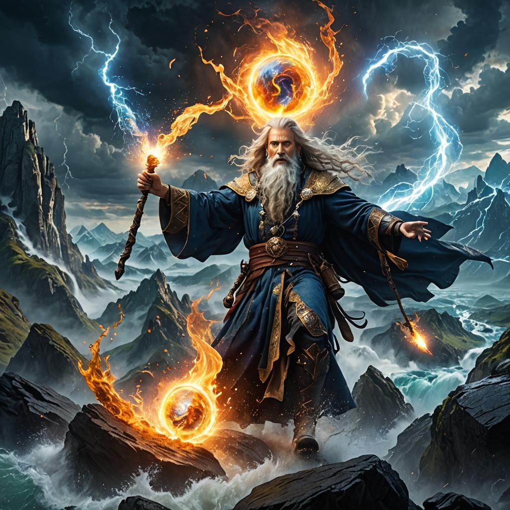 Wizard Summons Earth, Wind, Fire, and Water