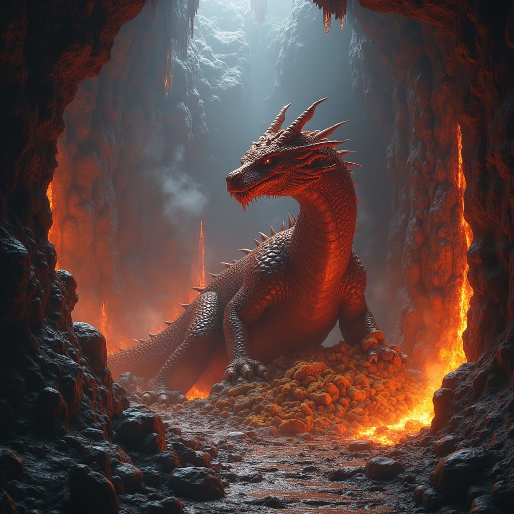 Epic Dragon's Lair in Ancient Volcanic Cave