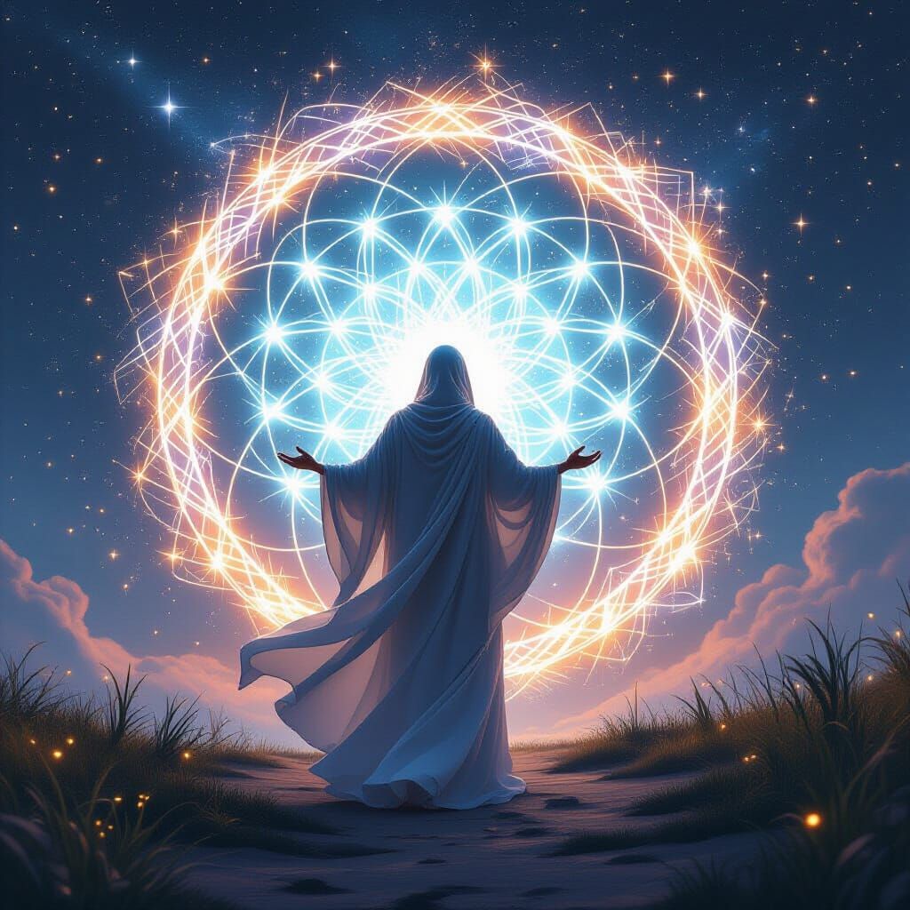 Ethereal Being Opens Cosmic Portal to Sacred Geometry