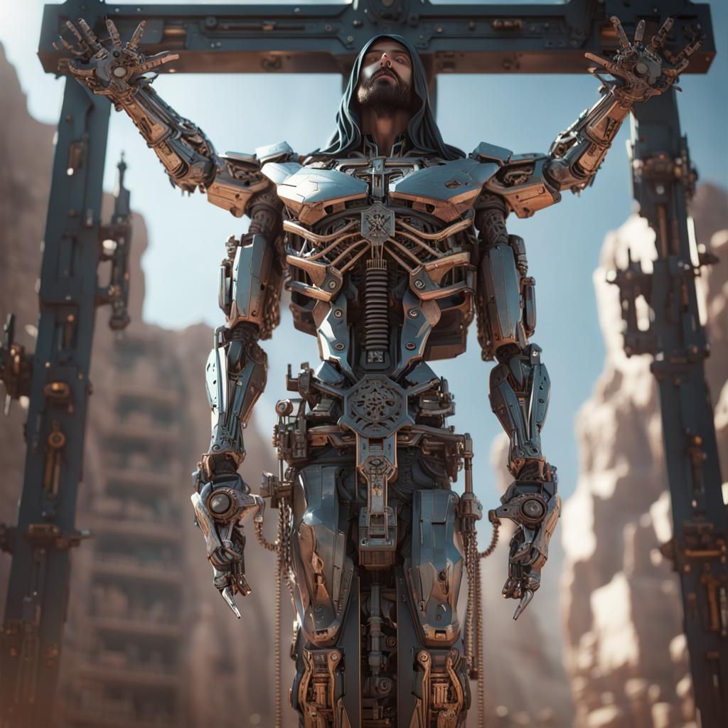 Futuristic Robot Jesus on the Cross in 8K