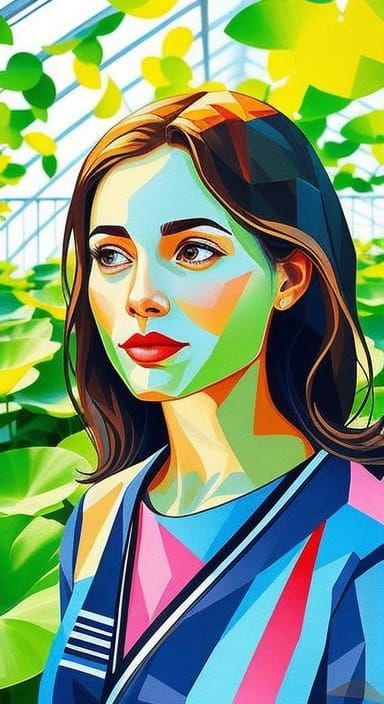 Abstract Geometric Portrait with Watercolor and 3D Elements