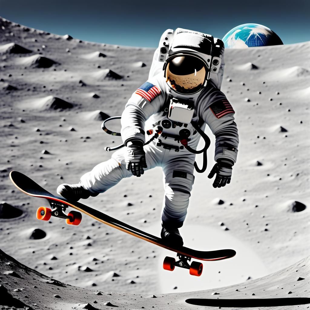 Astronaut Skateboarding on the Moon