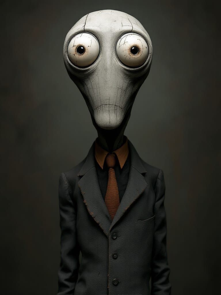 Surreal Sculptural Portrait: Elongated Figure in Moody Gothi...