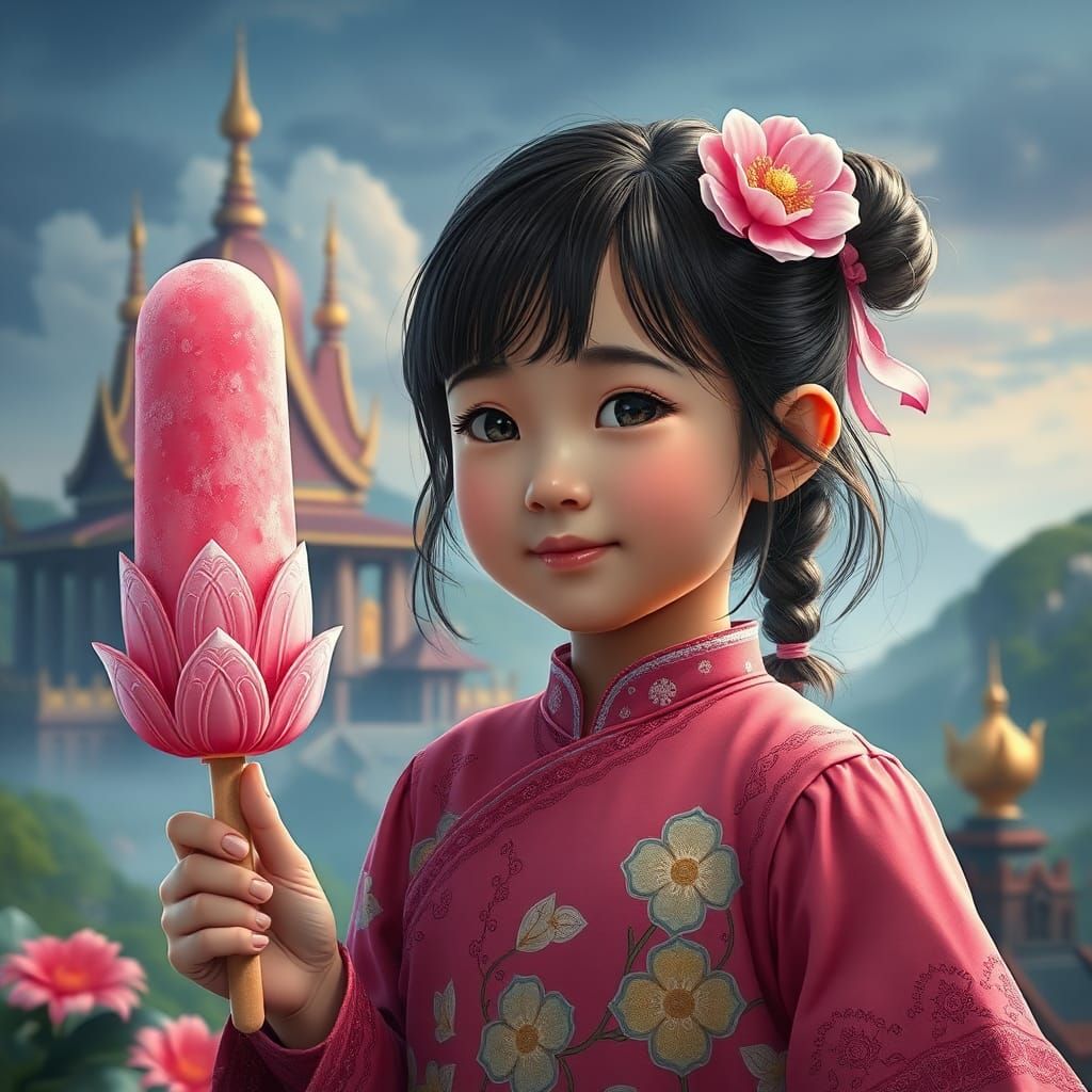 Girl with Lotus Ice Cream, Matte Painting