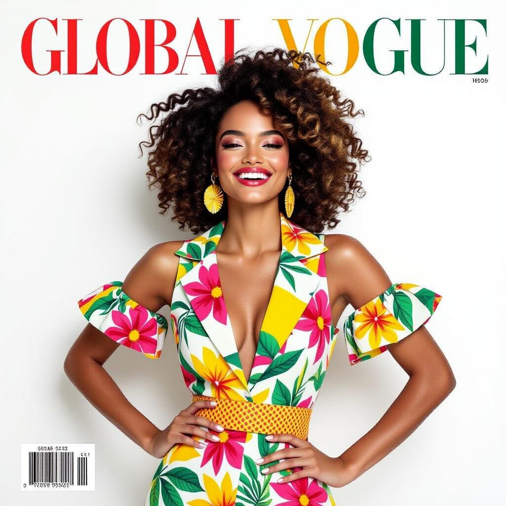 Vogue Cover: Brazilian Model in Tropical Haute Couture