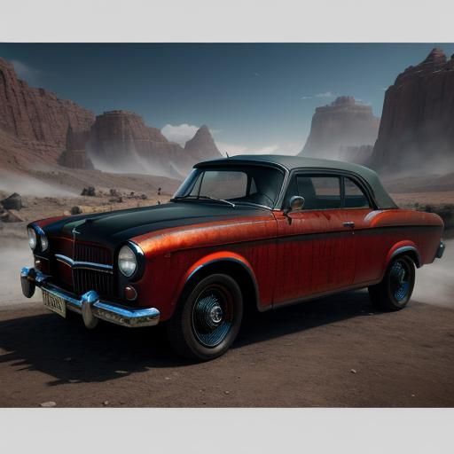 Old Car Plays Soccer in Detailed Matte Painting