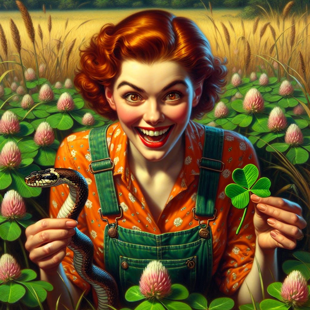 Woman Finds Lucky Clover, Sinister Digital Art