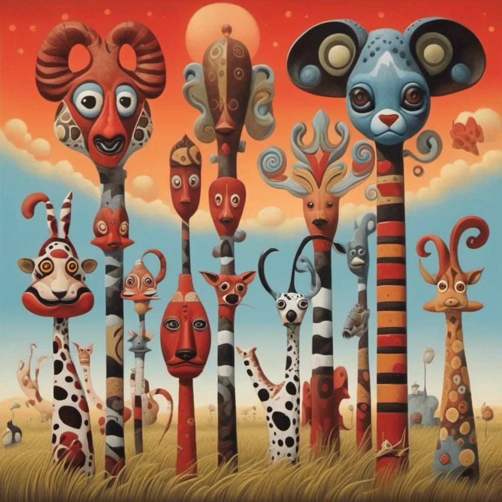 Savannah Totem Poles of Strange Animals