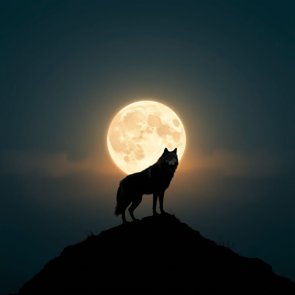 Lone Wolf Howling at Moonrise: Atmospheric Backlighting