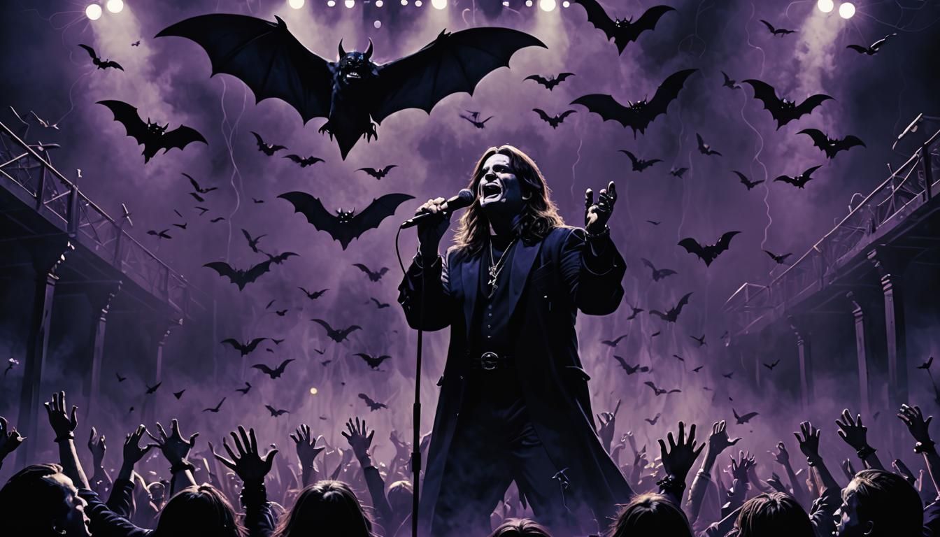 Ozzy Osbourne on Stage in Dark Fantasy Art