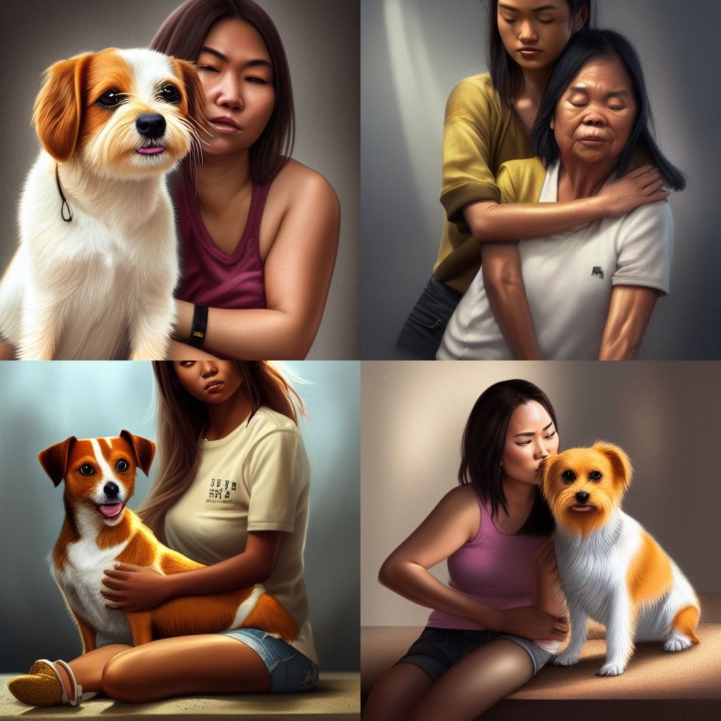 Dog Portrait on Woman's Lap in Oil Painting Style