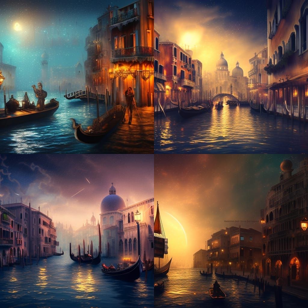 Steampunk Venice Boat Ride Under Starry Night