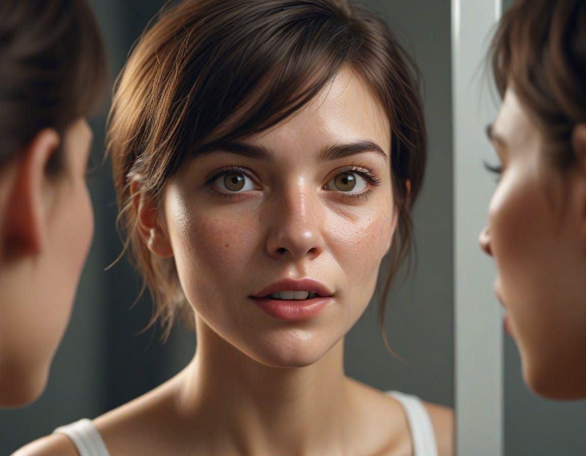 Hyper Realistic Portrait of a Beautiful Woman in Reflection