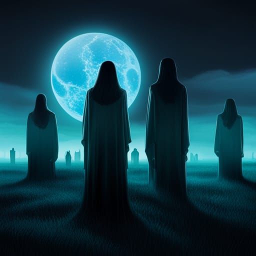 Graveyard Haunt: Vaporwave Ghost Figures in Hyperrealism