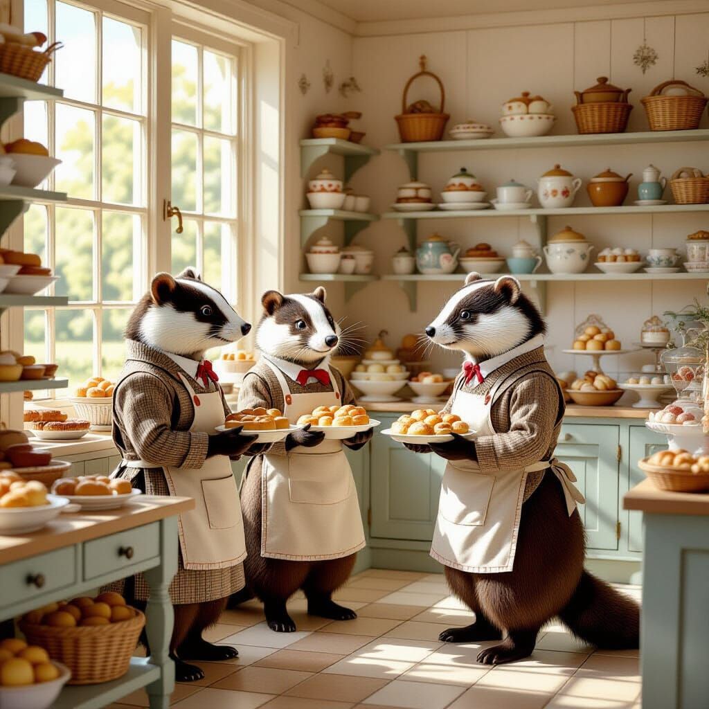 Badger Family Bakery in Beatrix Potter Style