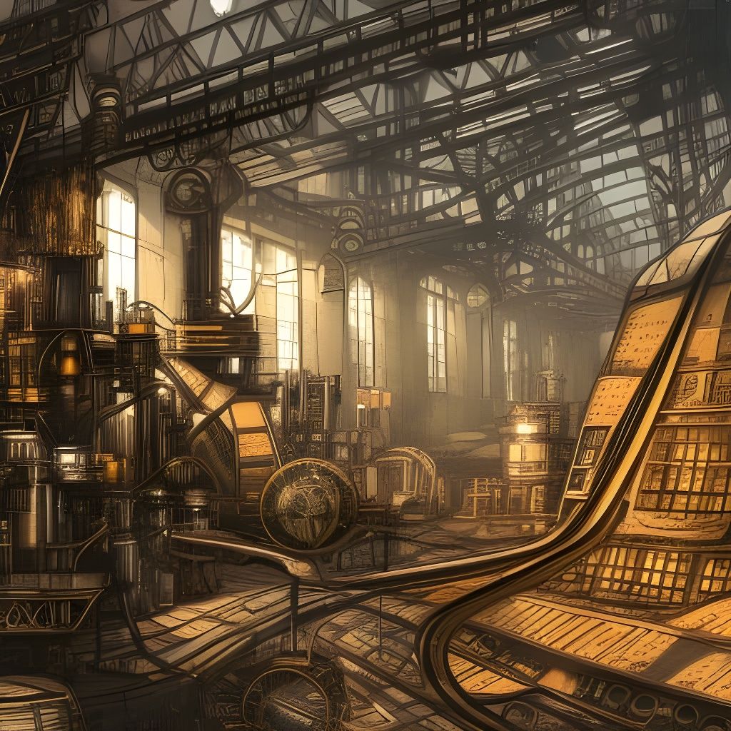 Detailed Steampunk Factory Digital Illustration