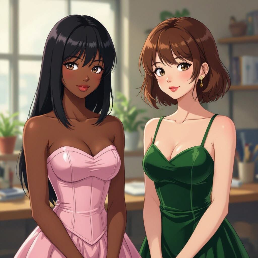 Anime Studio Scene with Two Girls in Dresses