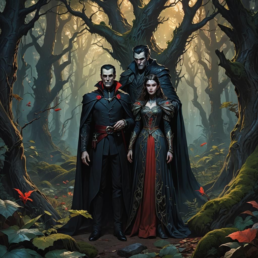 Dracula, Kira Kesh, and Mirrorse in Dark Fantasy Forest