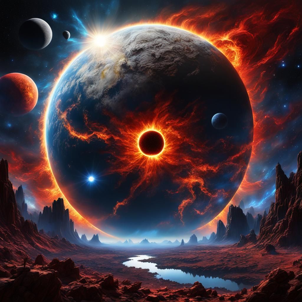 Cosmic Celestial Bodies: Starfire, Nebula, Sun, Moon