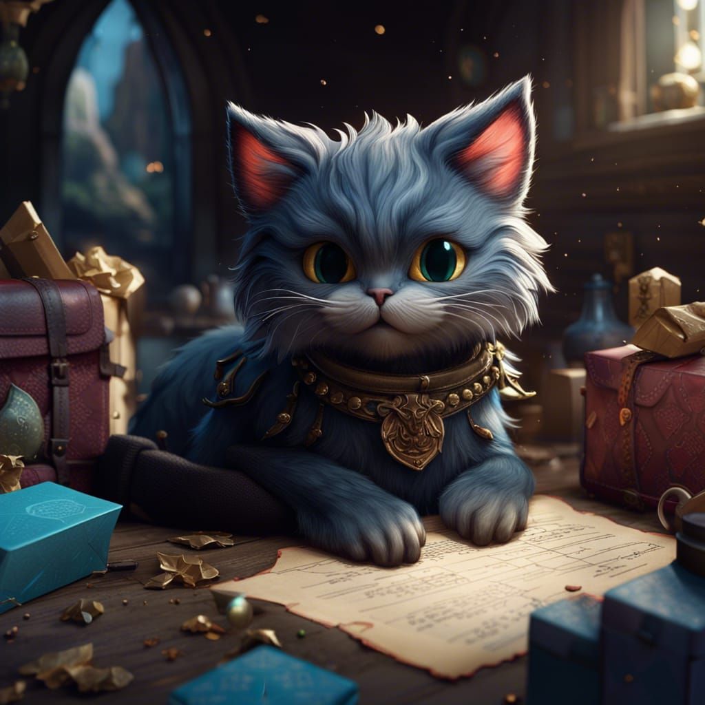 Cute Cat with Letter Parcel: Detailed Matte Painting