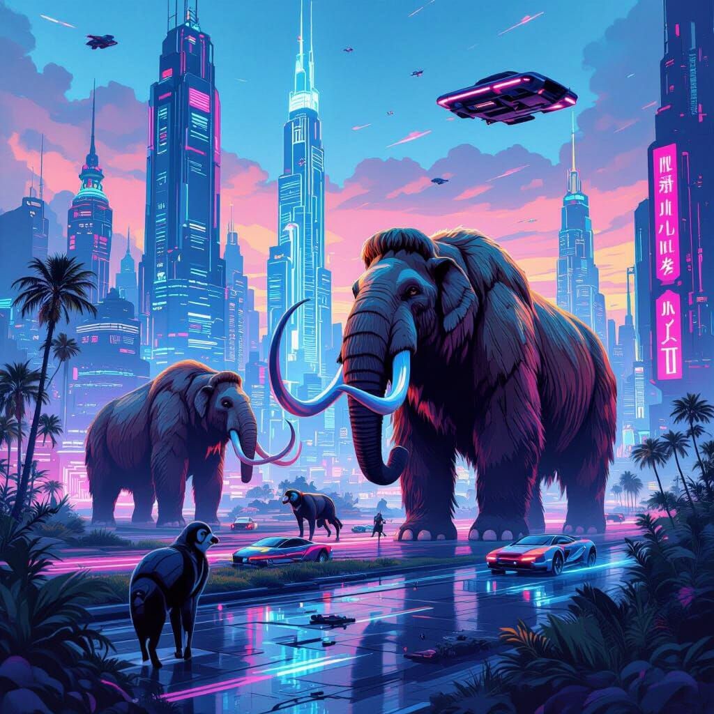 Extinct Animals Roam a Futuristic Cityscape