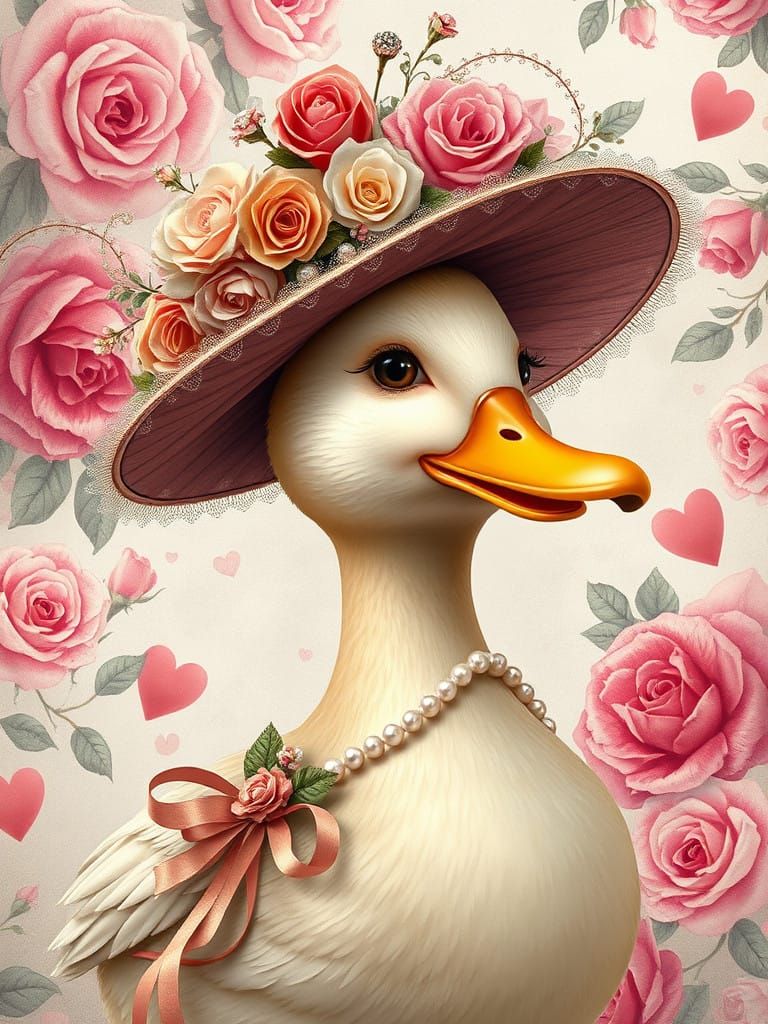 Vintage Love Duck in Romanticism Style