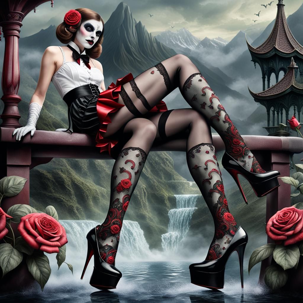 Elegant Vampire Legs in Dark Fantasy Eerie Landscapes