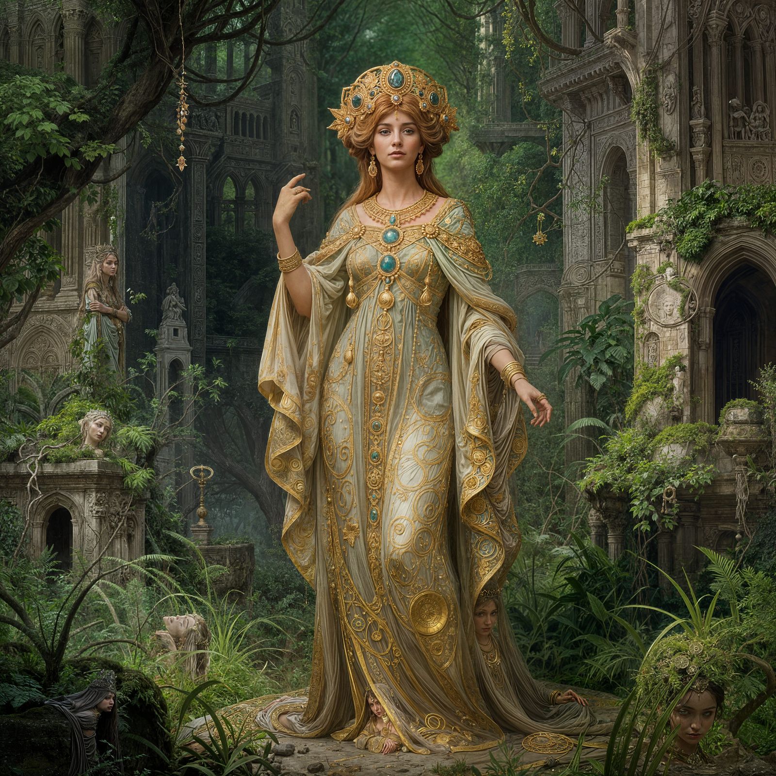 Ancient Queen in Lost City, Art Nouveau Style