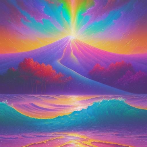 Rainbow Illuminated Poetry Scroll in Expressionist Style