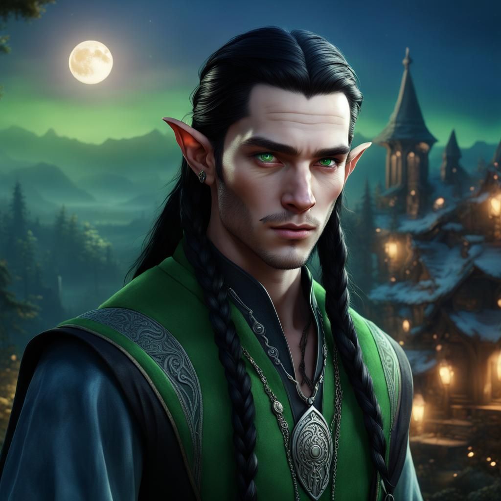 Fantasy Male Elf Portrait with Moon Necklace