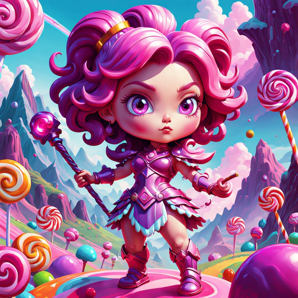 Chibi Warrior Queen in Surreal Candy Art Style