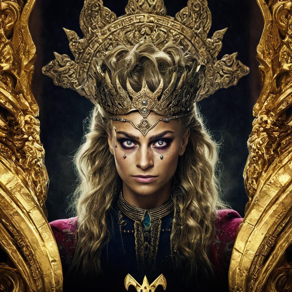 Thsnelda Portrait in Ornate Throne Room, Rembrandt-Inspired