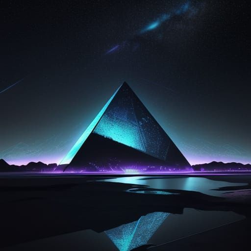 Glowing Futuristic Pyramid Under Starry Skies
