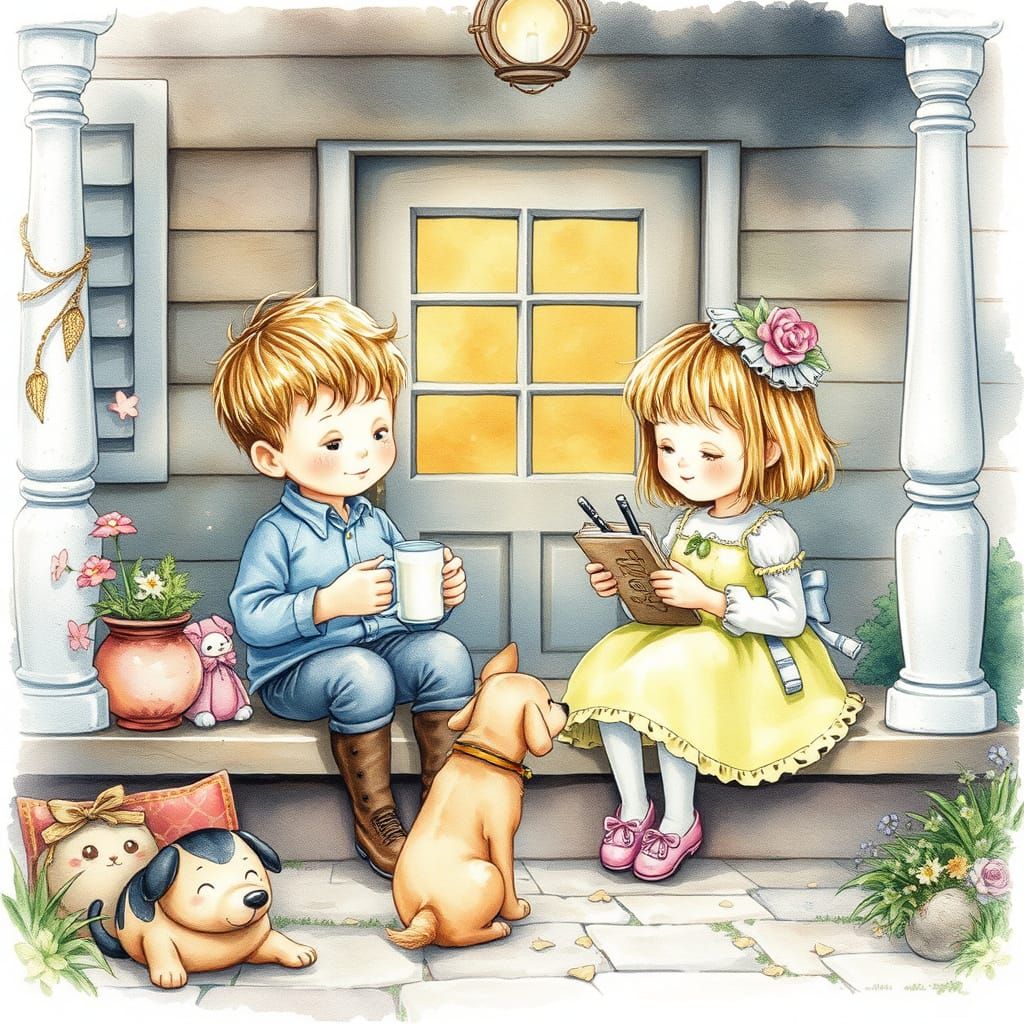 Whimsical Watercolor Illustration of Childhood Wonder