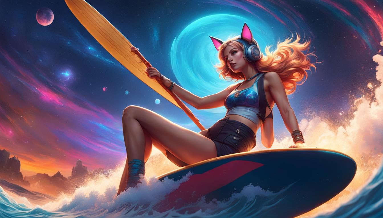 Cosmic Catgirl Surfing the Milky Way