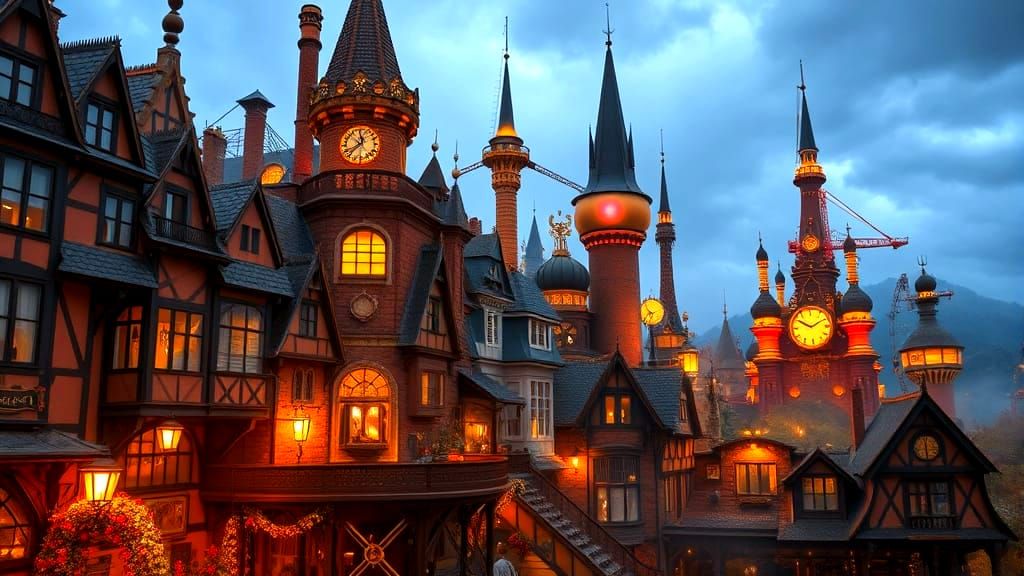 Steampunk City in Autumn Splendor