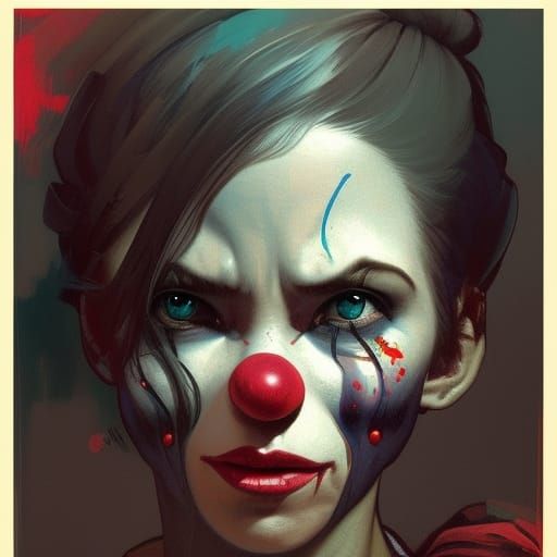 Detailed Sad Clown Portrait in Art Nouveau Style