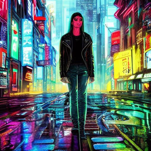 Cyberpunk City Heroine in Neon Rain