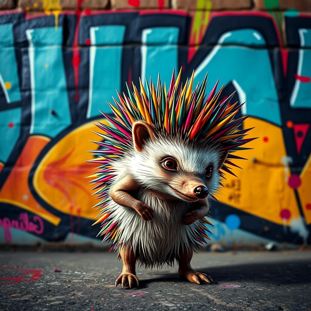 Punk Hedgehog Graffiti Art in Street Style