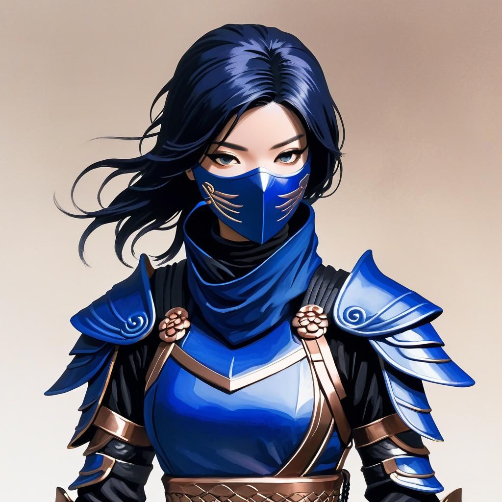 Female Ninja with Raven in Ink Wash Style