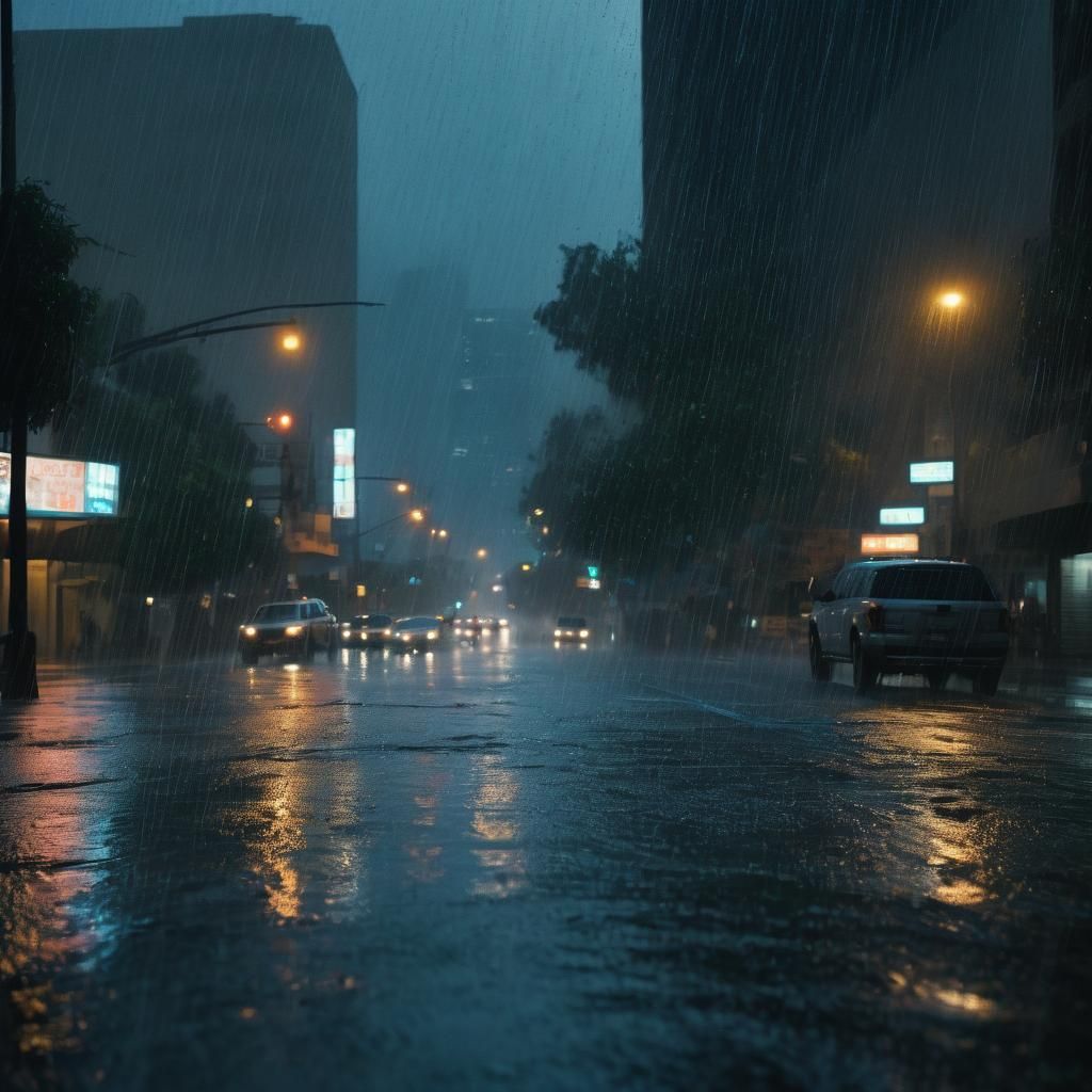 Epic Stormy Los Angeles Cityscape in Cinematic Film Style