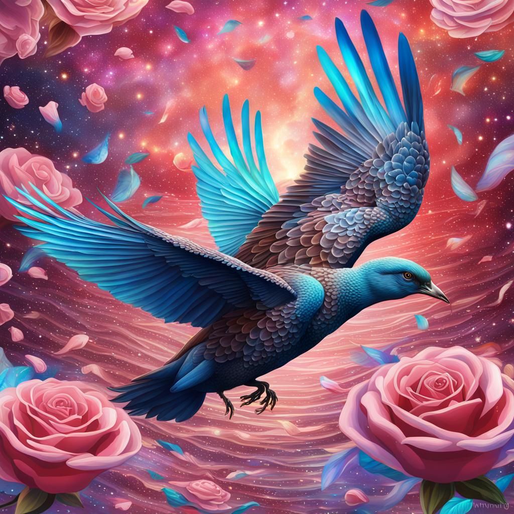 Chocolate Birds Flying Over Rose Petal Sea