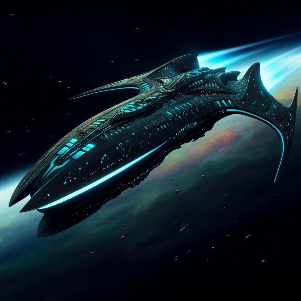 Obsidian Spaceship Slices Through Space